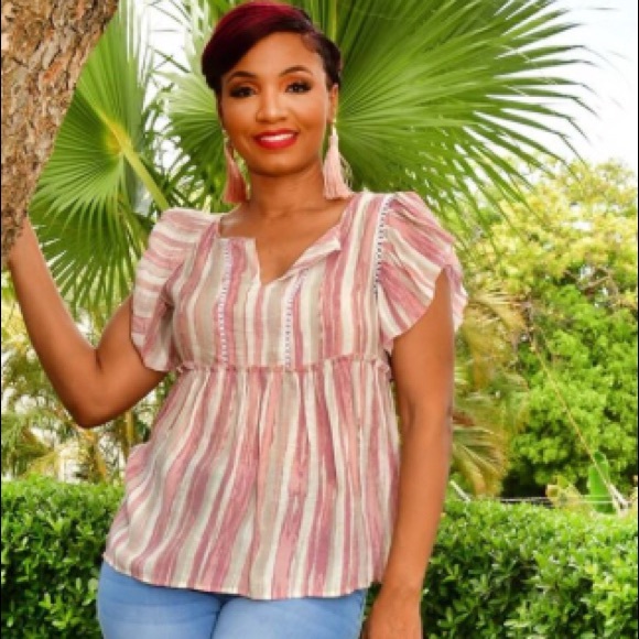 🌻NWT ROBERT LOUIS 1X CANDY STRIPES BABY DOLL TOP - Picture 3 of 14